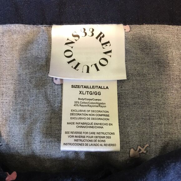 33 Revolutions Flamingo Shirt Men's size XL Button Down Navy & Pink Short Sleeve - Picture 8 of 8